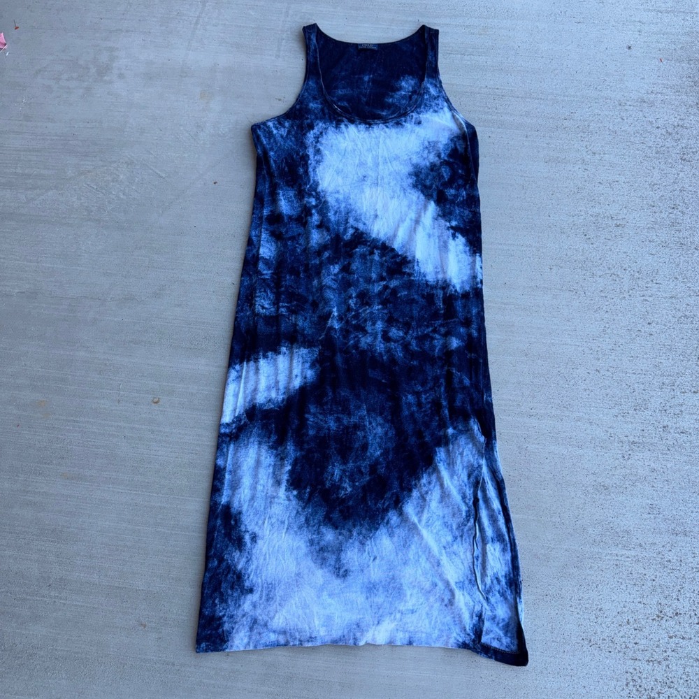 Polo Ralph Lauren Tank Dress Womens Large Blue Tie Dye Cotton Sleeveless Slit